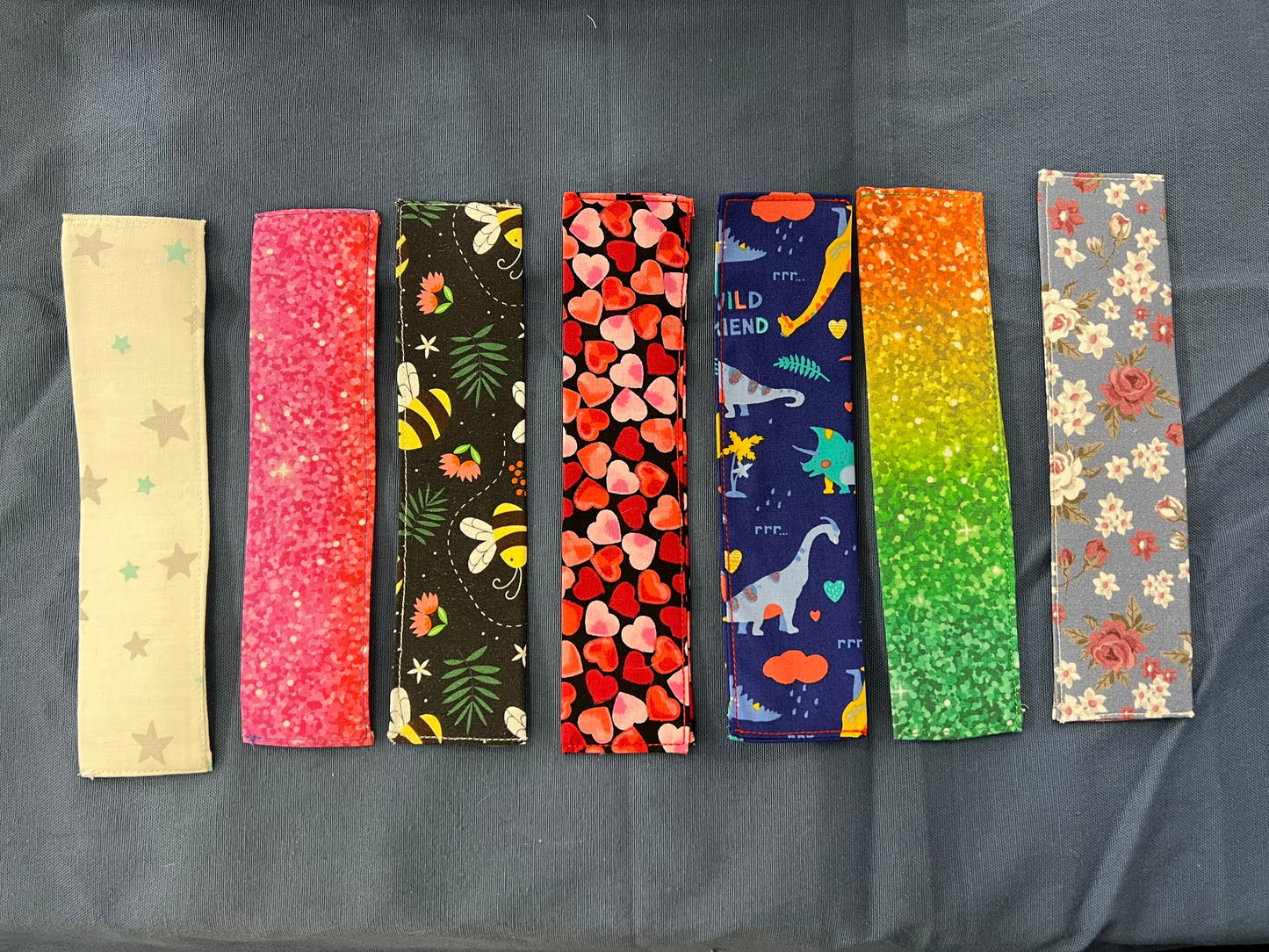Fabric Bookmarks: hearts, rainbows, flowers, stars, dinosaurs, bees, crowns, tea| page marker, page holder | reading gift, bookworm present